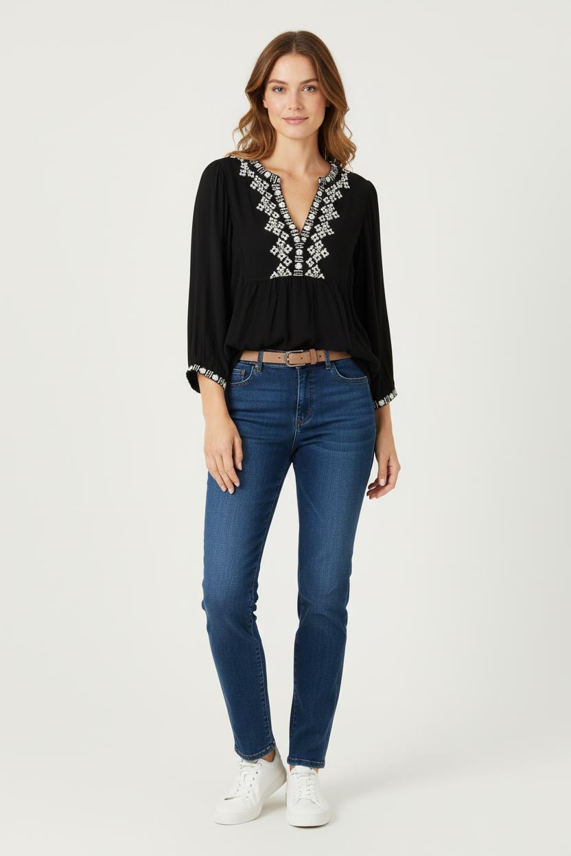 Blouse Noire et Blanche - Taille L/40