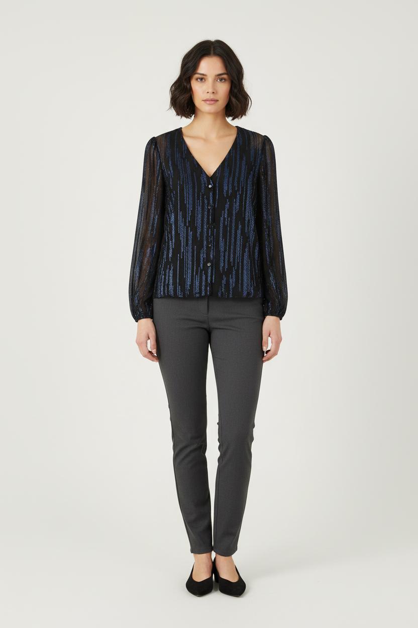 Blouse Noire et Bleue - Taille S/36