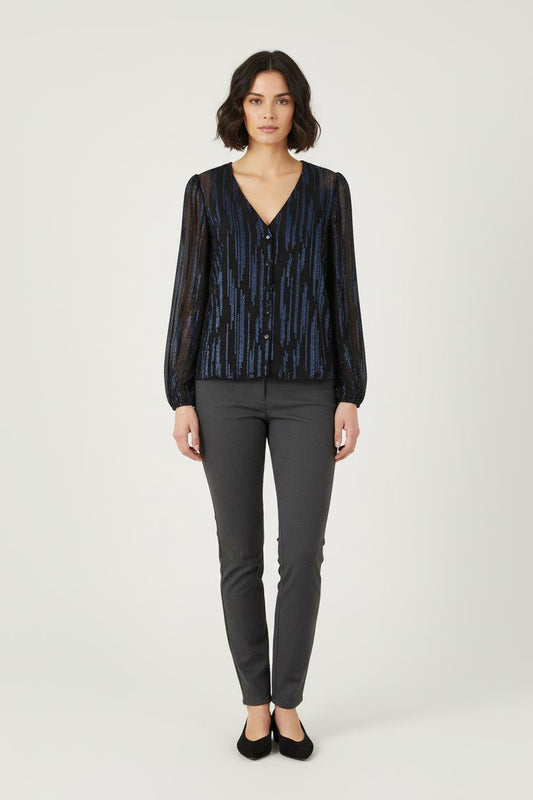 Blouse Noire et Bleue - Taille S/36