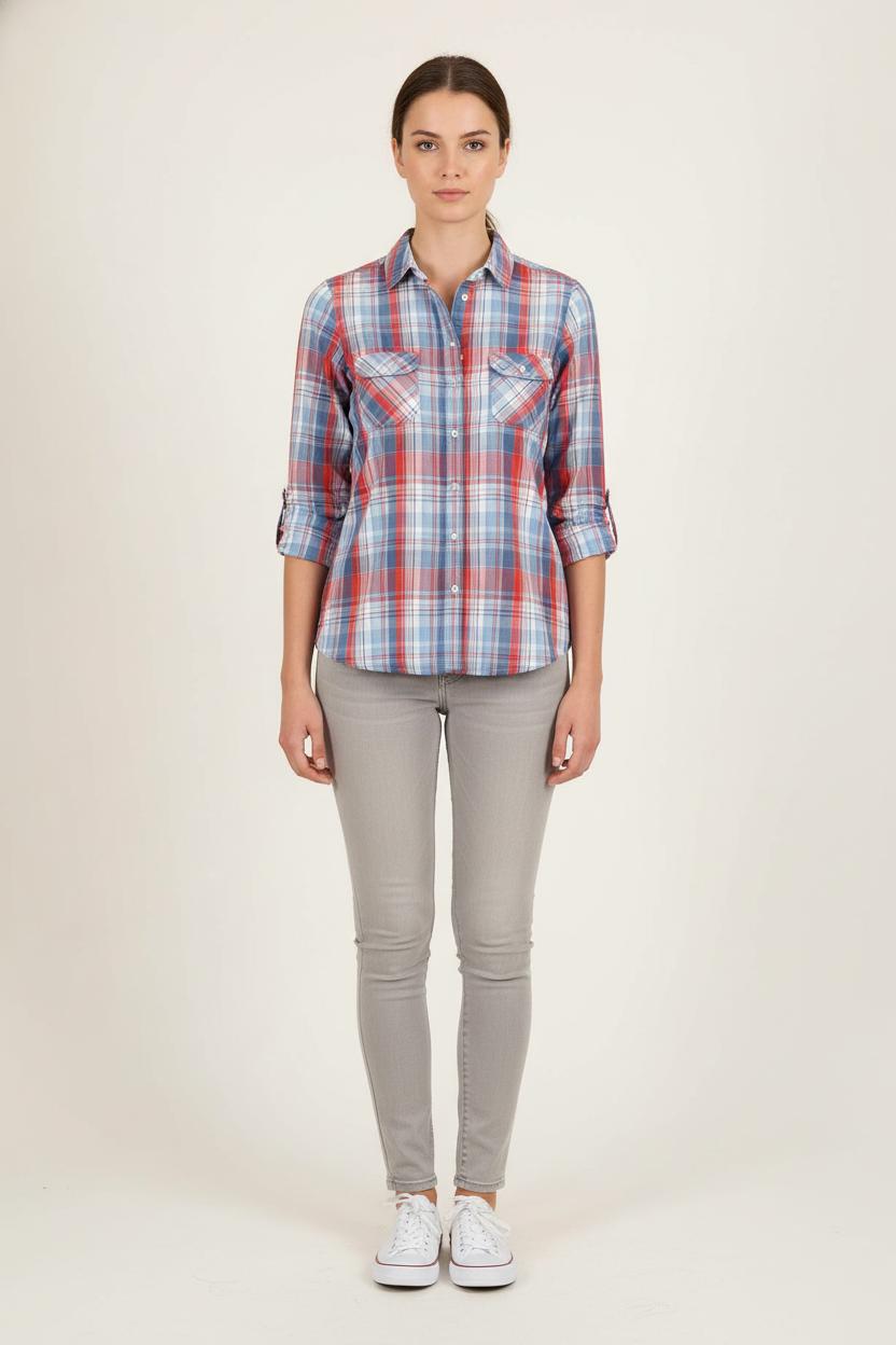 Chemise à Carreaux Bleue et Rouge - Taille M/38