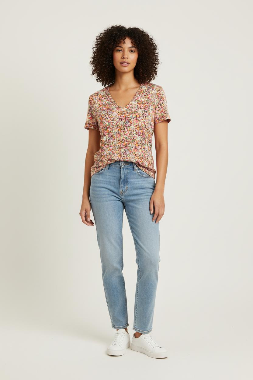 Blouse Fleurie Rose et Orange - Taille S/36