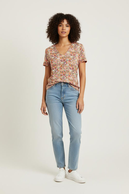 Blouse Fleurie Rose et Orange - Taille S/36