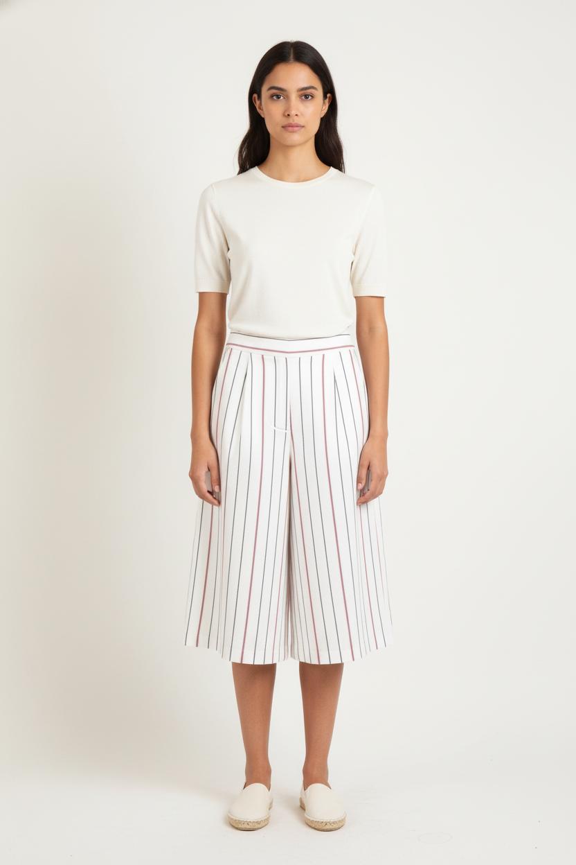 Jupe Midi Blanche à Rayures Bleues et Rouges - Taille XL/42