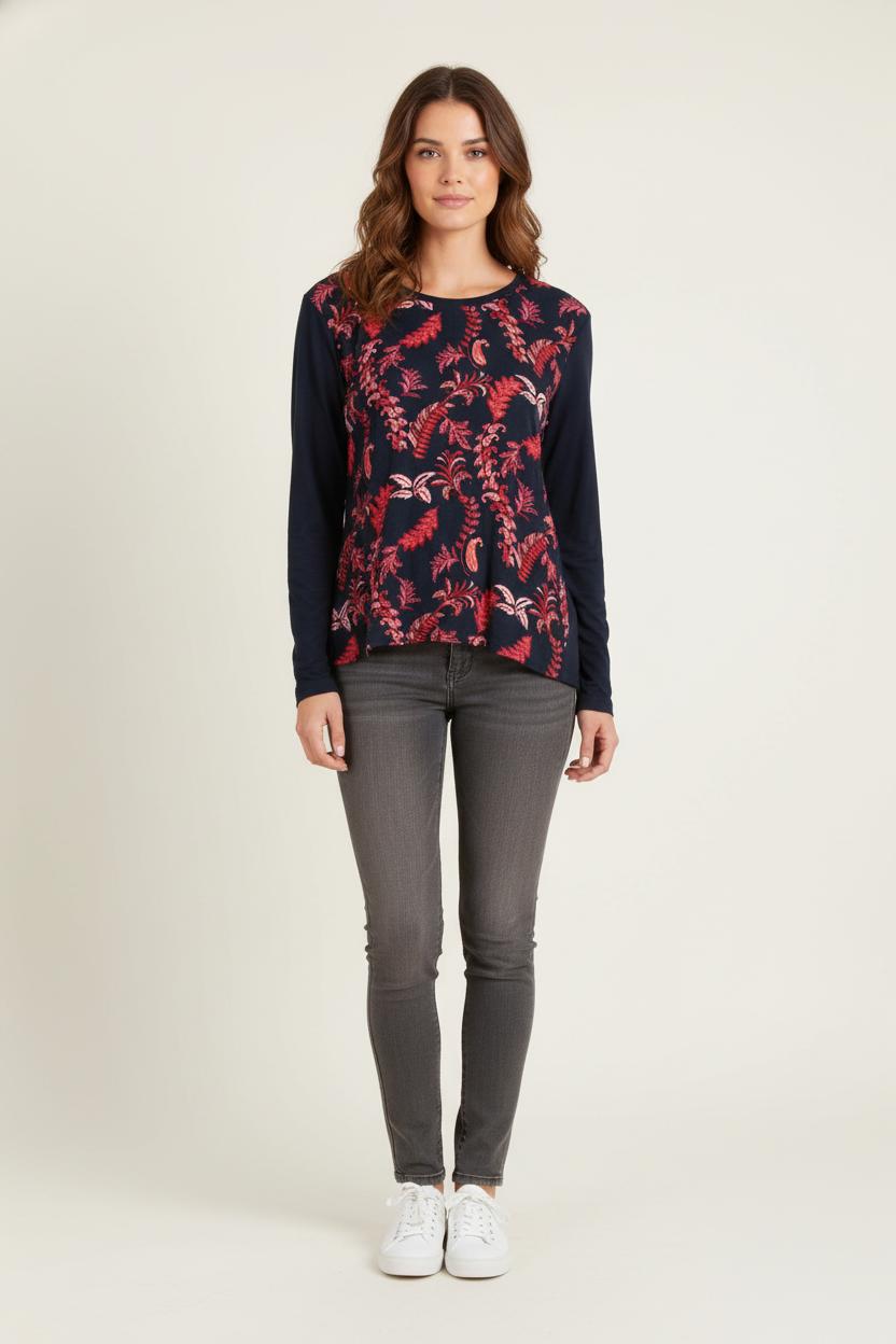 Tee-shirt Manches Longues Bleu Marine et Rouge - Taille L/40