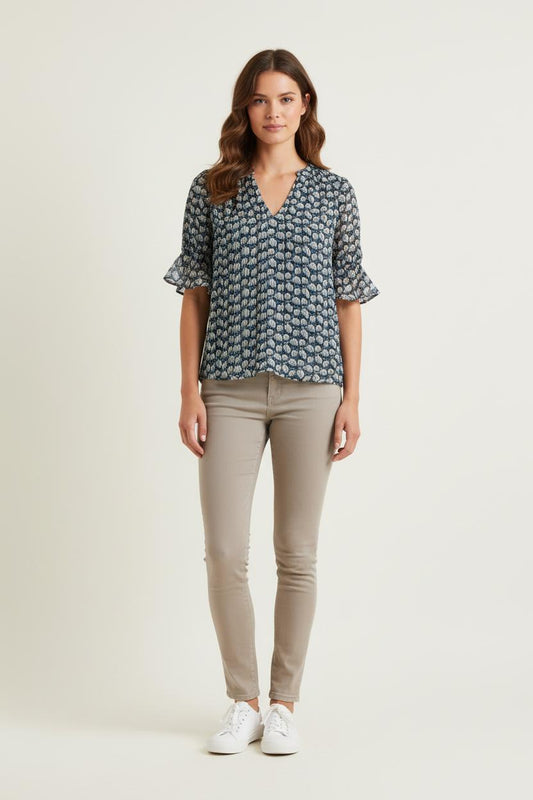 Blouse Bleue et Blanche - Taille L/40