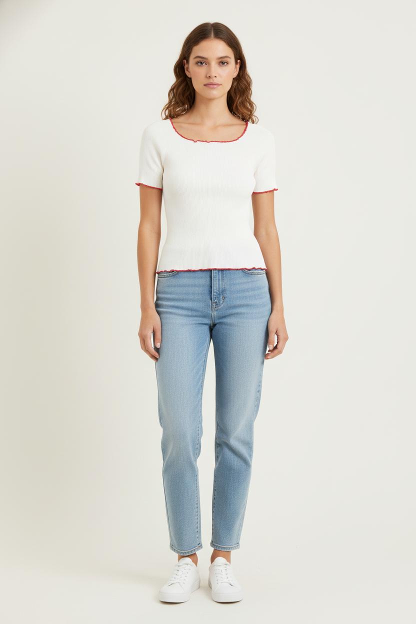 T-shirt beige et rouge - Taille L/40