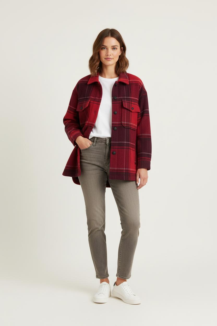 Veste à Carreaux Rouge et Bordeaux - Taille M/38