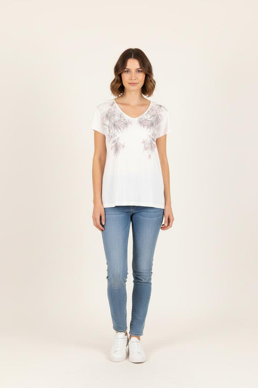 Tee-shirt Blanc et Beige - Taille S/36