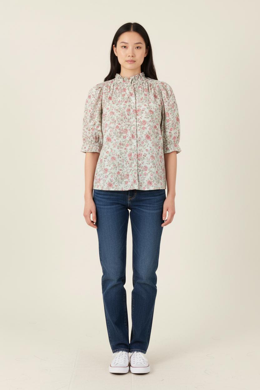 Blouse Verte et Rose - Taille XS/34