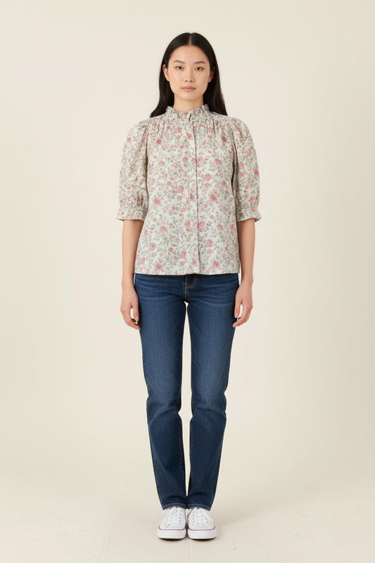 Blouse Verte et Rose - Taille XS/34