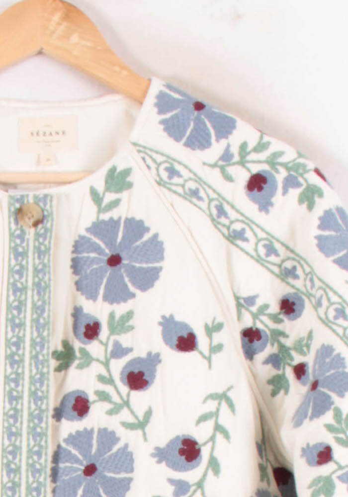 Veste Brodée Blanche et Bleue - Taille L/40