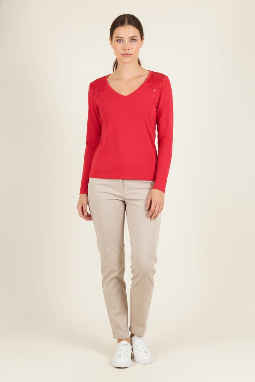 Tee-shirt Manches Longues Rouge - Taille XS/34