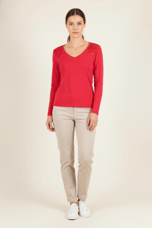 Tee-shirt Manches Longues Rouge - Taille XS/34