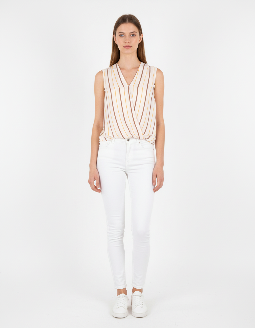 Blouse Rayée Beige et Marron - Taille M/38