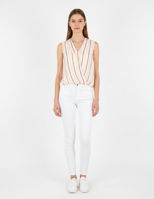 Blouse Rayée Beige et Marron - Taille M/38