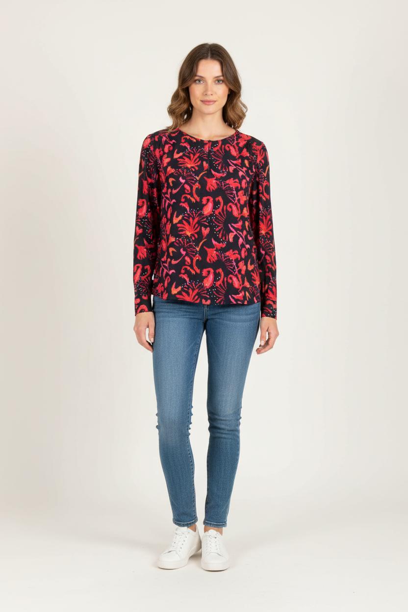 Blouse Bleu Marine et Rouge - Taille L/40