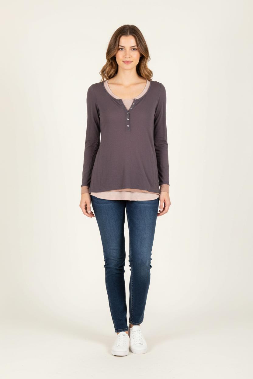 Tunique Manche Longue Mauve et Beige - Taille S/36