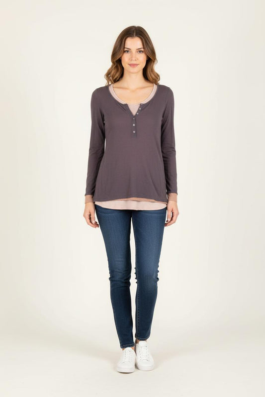 Tunique Manche Longue Mauve et Beige - Taille S/36