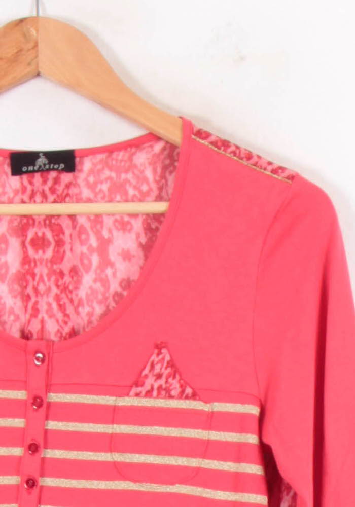 T-shirt Manches Longues Rouge et Beige - Taille S/36