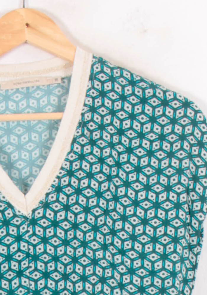 Blouse Verte et Blanche - Taille S/36