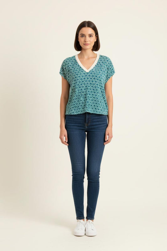 Blouse Verte et Blanche - Taille S/36