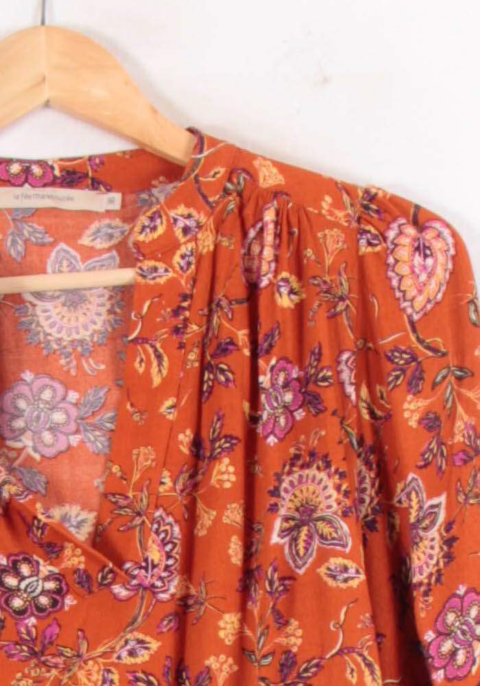 Blouse Fleurie Orange - Taille S/36