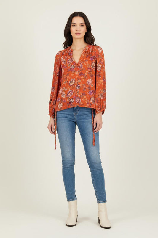 Blouse Fleurie Orange - Taille S/36