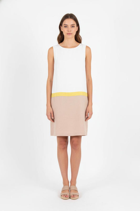 Robe Sans Manches Blanc Beige et Jaune - Taille M/38