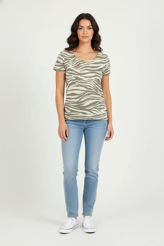 Tee-shirt Beige et Kaki - Taille XS/34