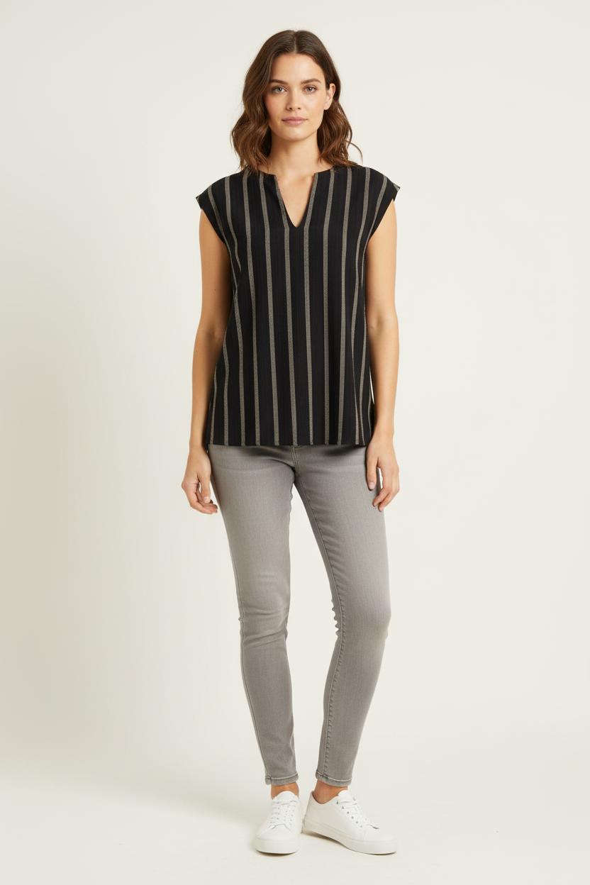 Blouse Noire et Beige - Taille S/36