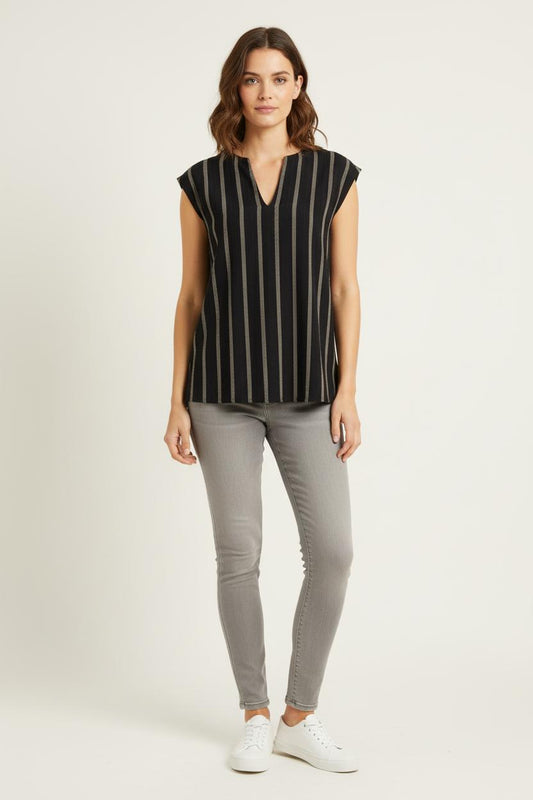 Blouse Noire et Beige - Taille S/36