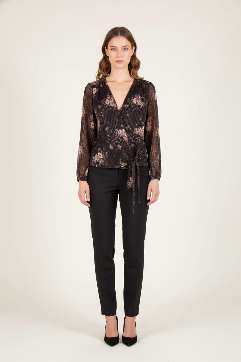 Blouse Noire et Rose - Taille S/36