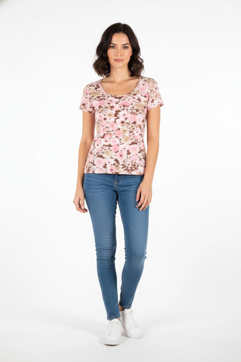 T-shirt Rose et Beige - Taille XS/34