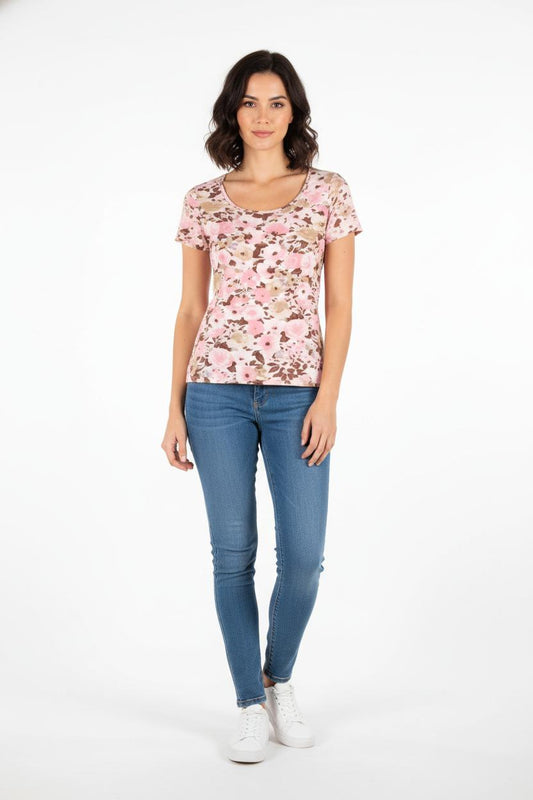 T-shirt Rose et Beige - Taille XS/34