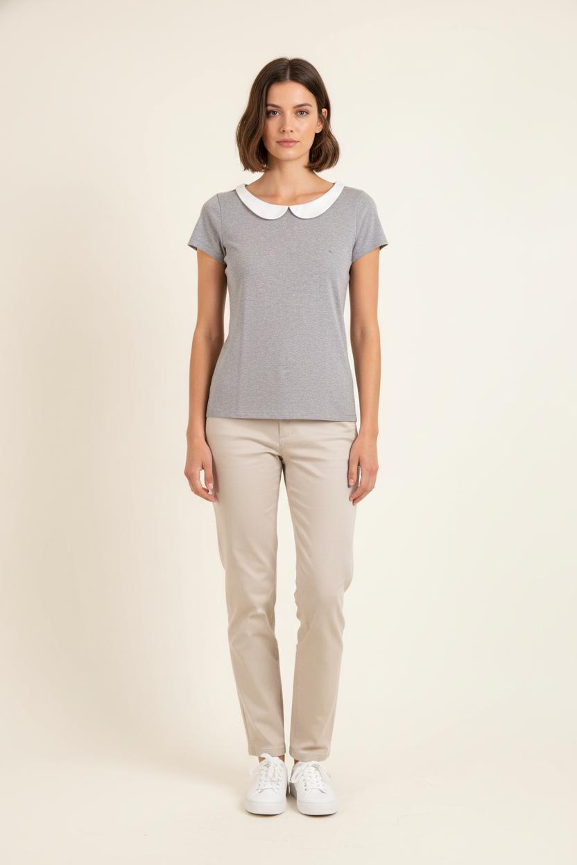 T-shirt Gris et Blanc - Taille XS/34