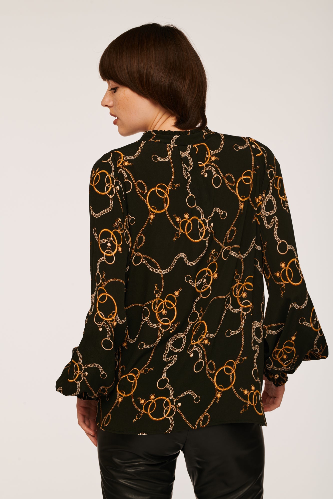 Blouse Lavallière Noire et Dorée - Taille S/36