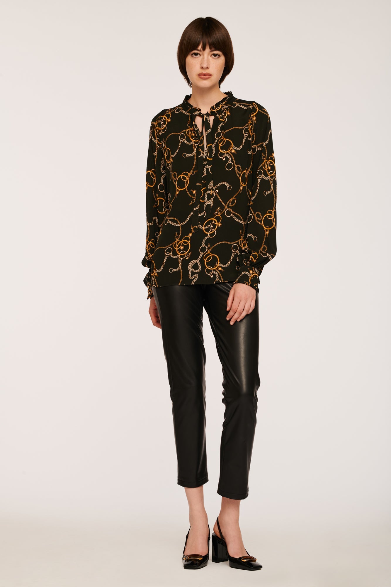 Blouse Lavallière Noire et Dorée - Taille S/36