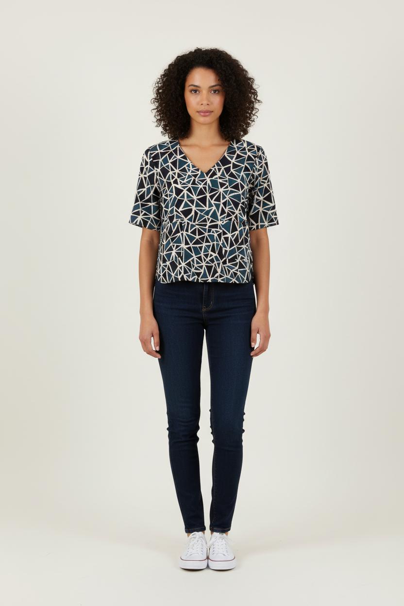 Blouse Bleu et Beige - Taille S/36