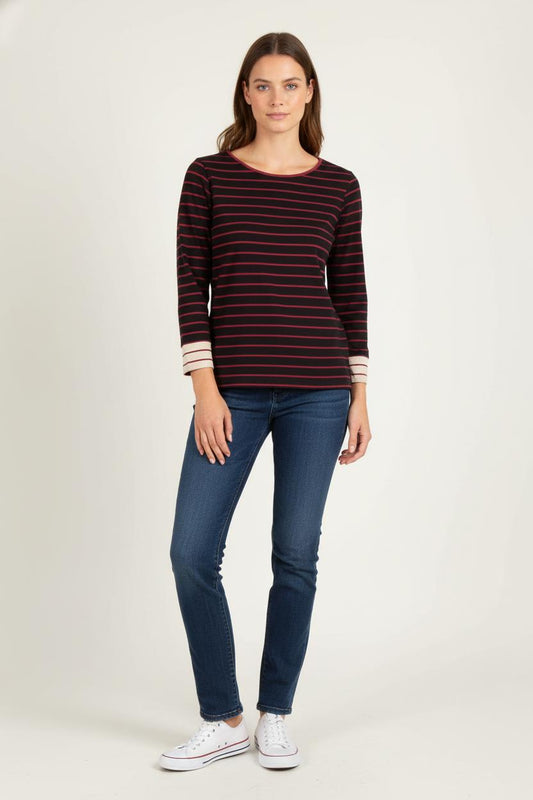 Marinière Noire et Bordeaux - Taille XS/34