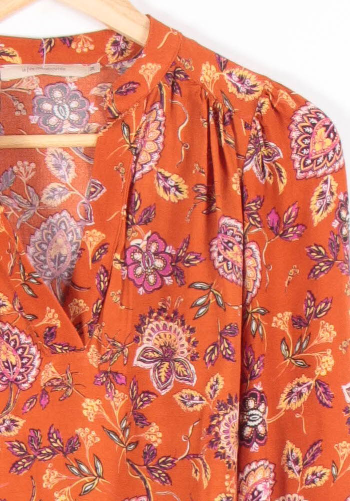 Blouse Fleurie Orange et Rose - Taille XS/34