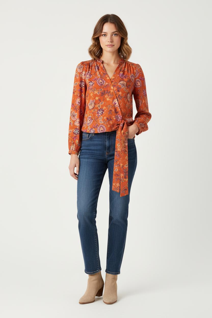 Blouse Fleurie Orange et Rose - Taille XS/34
