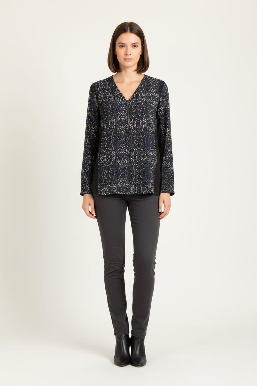 Blouse Noire et Bleue - Taille S/36