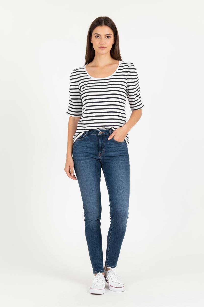 Marinière Blanche et Noire - Taille L/40