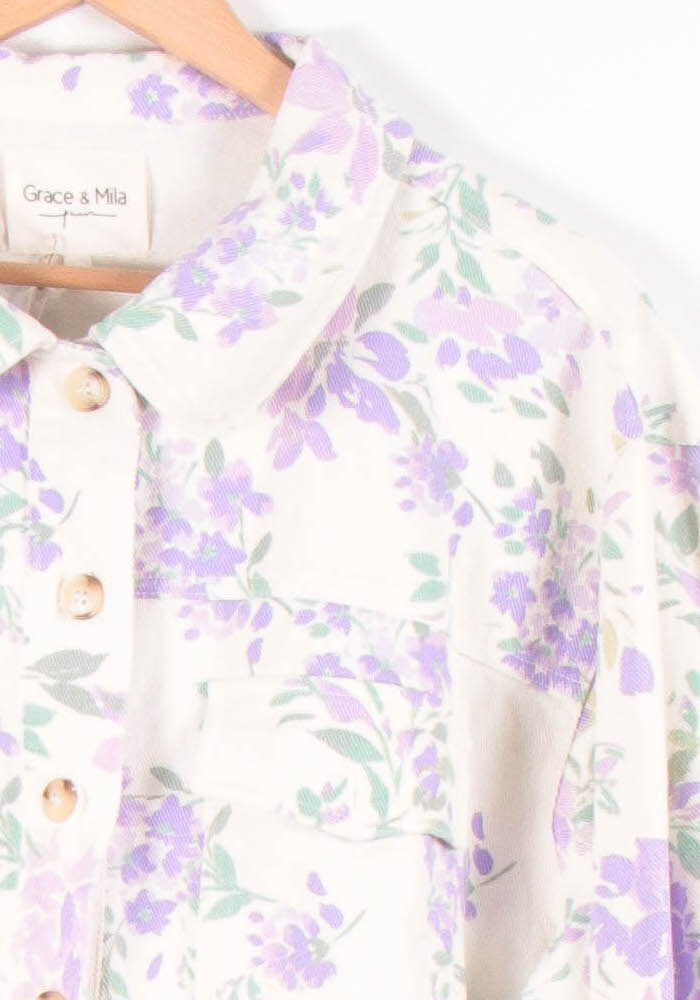 Veste Fleurie Blanche et Violette - Taille M/38