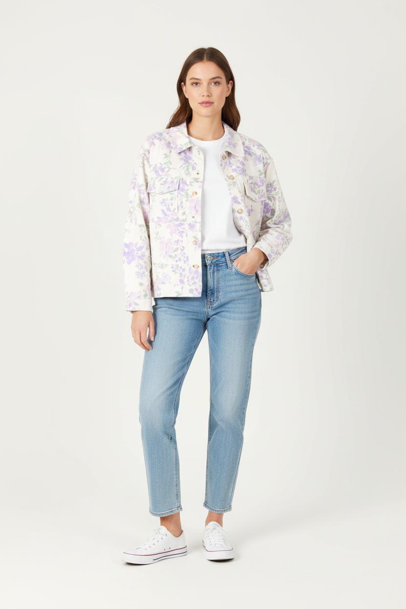 Veste Fleurie Blanche et Violette - Taille M/38