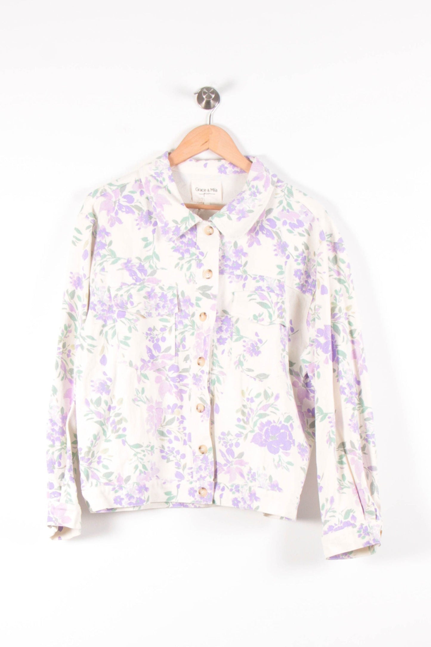 Veste Fleurie Blanche et Violette - Taille M/38