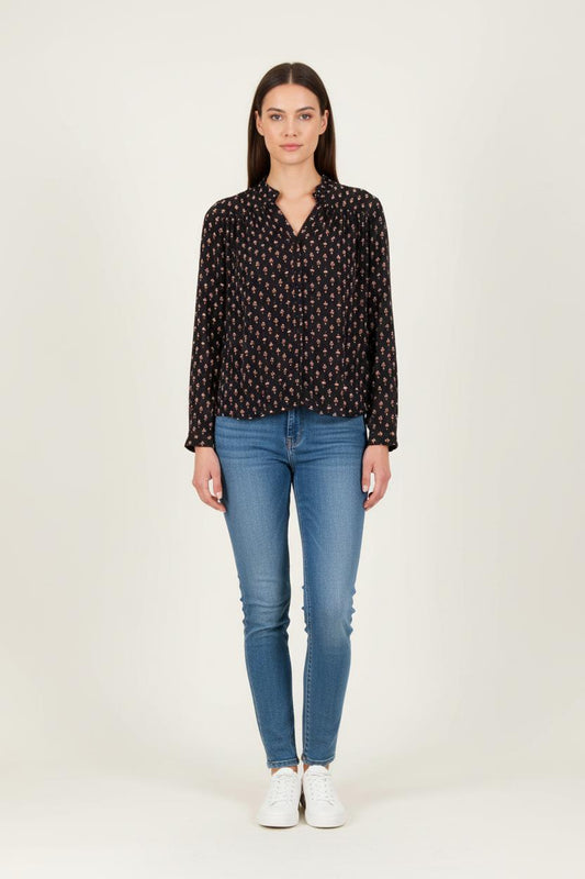Blouse Noire à Motifs - Taille XS/34