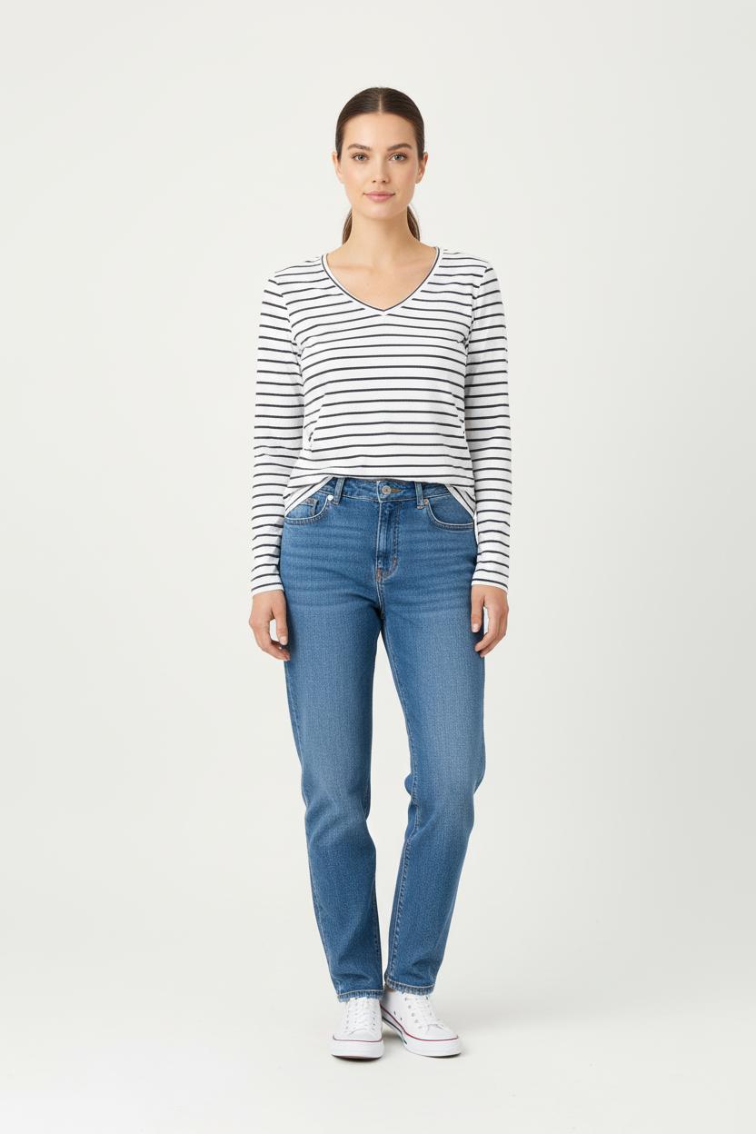 T-shirt Manches Longues Blanc et Noir - Taille S/36