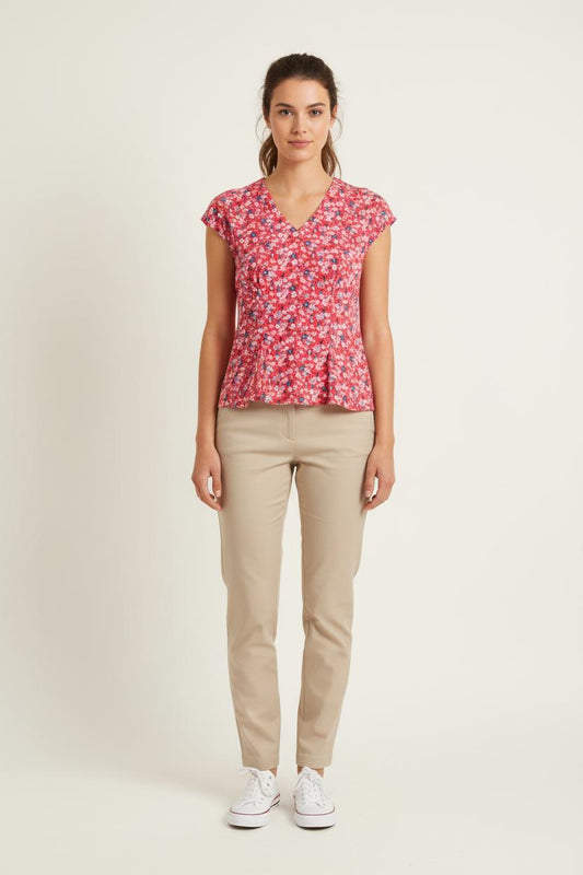 Blouse Fleurie Rouge et Bleu - Taille S/36