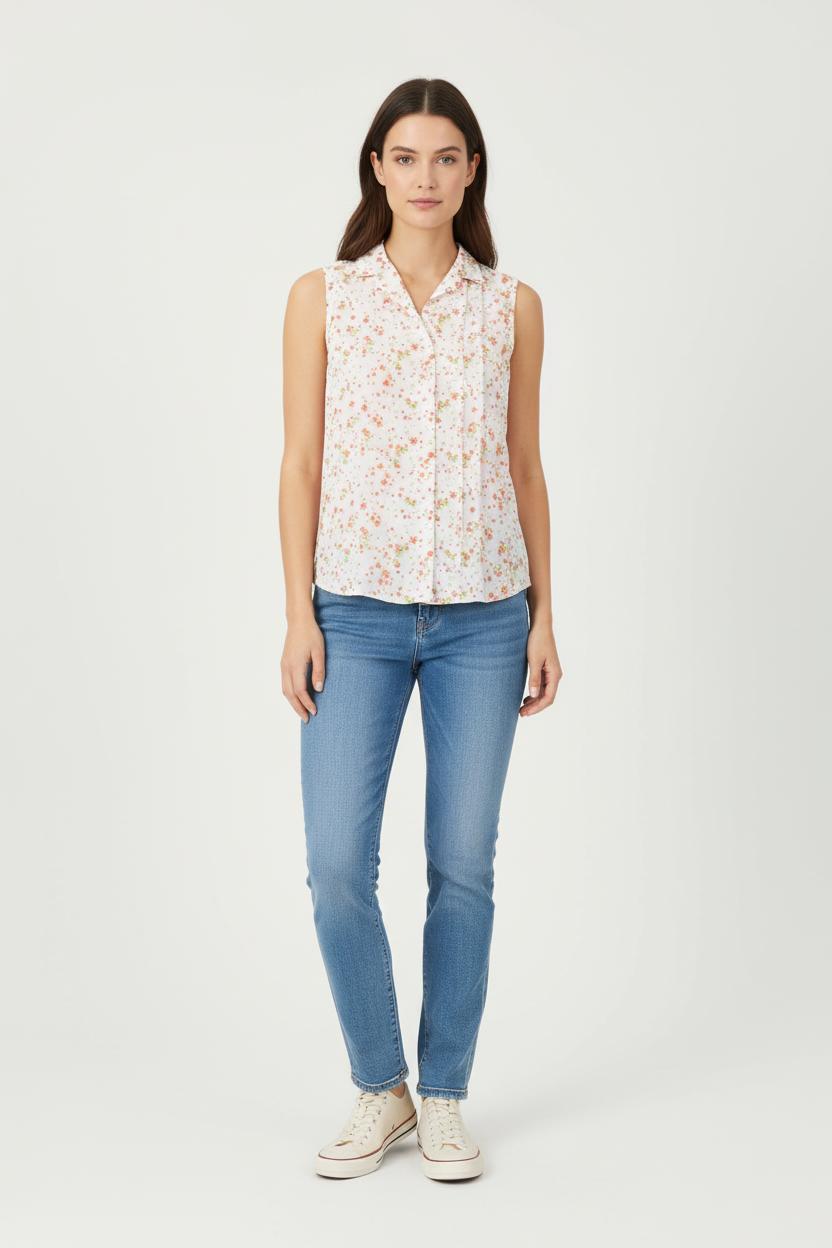 Chemise Sans Manches Blanche et Orange - Taille XS/34